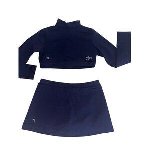 Cheerleader Uniform Dance Outfit Costume Child L Crop Top Skirt Briefs Navy Blue